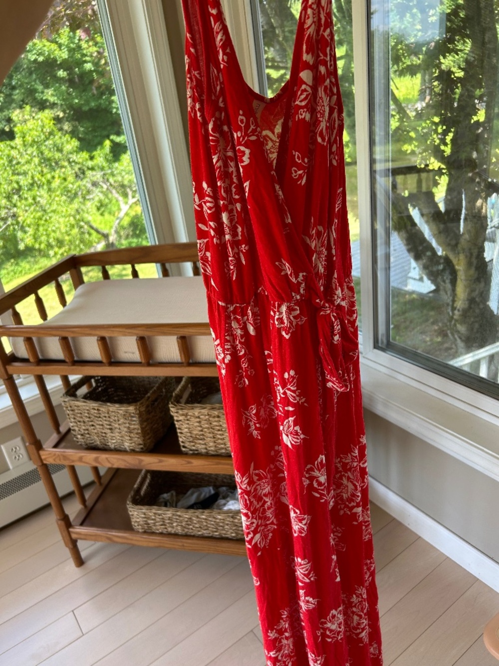 Woman’s stretchy wrap style maxi dress